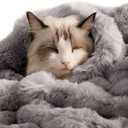 Dog Blanket Ultra Soft Fuzzy Faux Fur Cat Blankets for Indoor Cats Ultra Soft Plush Faux Fur Machine Washable Reversible Pet Throw Protector for Couch Furniture 28"X 22" Grey