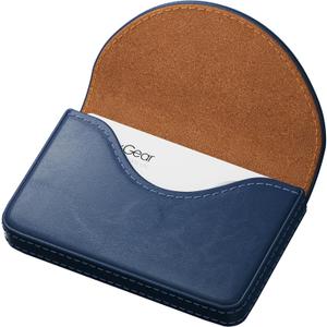 MaxGear Business Card Holder Case, PU Leather Business Card Case for Purse, Pocket Travel Name Card Holder Wallet for Men or Women Gift, Portable Magnetic Business Card Carrier, Slim & Stylish, Navy