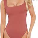Popilush Bodysuits for Women - Sleeveless Square Neck Thong Bodysuit Tummy Control Double Lined Going Out Corset Tops (M, Rose Red)