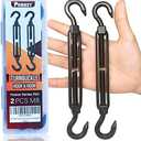 2PCS M8 Premium Stainless Steel Hook & Hook Turnbuckle, Black Turnbuckle for Wire Rope Tension, Shade Sail Hardware, Sun Shade Tent Installation