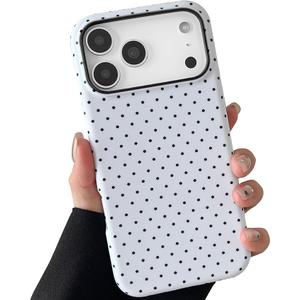 TQLGY for iPhone 17 Pro Max Case, Cute Polka Dot Phone Case Shockproof Slim Soft TPU and Hard PC Protective Cover for Women Girls, White