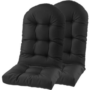 Adirondack Chair Cushion, High Back Rocking Chair Cushion 48x19.6x4.7 inch, Patio Cushions of Upper and Lower with Ties, Waterproof and Sunscreen, Black, Set of 2
