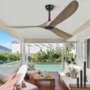 Haipeel 60" Wood Ceiling Fan no Light, 60 Inch Ceiling Fans without Lights with Remote Control, Indoor Outdoor Ceiling Fan no Light for Rustic Porch Propeller 3 Blade, ETL Quiet DC Motor, Bronze Gray