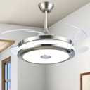 MORE CHANGE Retractable Crystal Ceiling Fans Light with Remote Control, Chandelier Ceiling Fan 36 inch Fandelier(Silver)