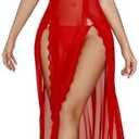 Avidlove Women Lingerie Lace Babydoll Chemise Sexy Mesh Nightdress V Neck Nightwear Side Split Nightgown Size M