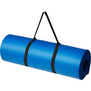 Amazon Basics 1/2 Inch Extra Thick Exercise Yoga Mat with Carrying Strap for Home Workouts and Fitness, Non-Slip, Cushioned Support, 74" x 24" x 0.5", Blue
