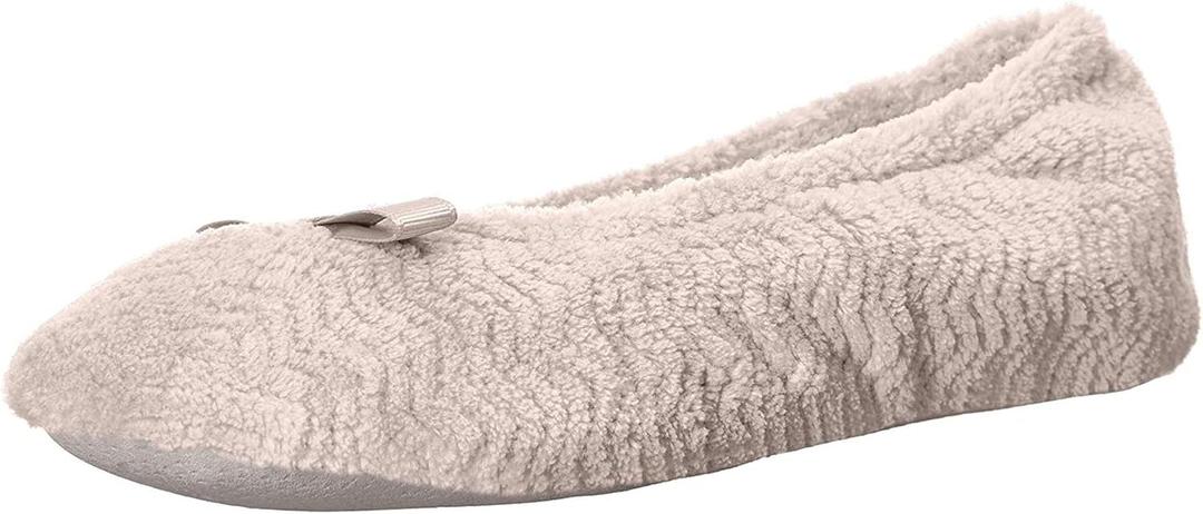 isotoner Women's Diamond Microterry Ballerina Slippers (6.5-7.5, Taupe Chevron)