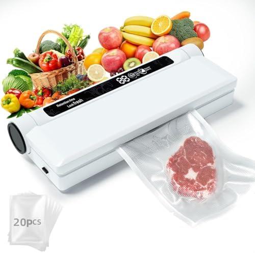 Food Vacuum Sealer Machine, 75KPA Compact Vacuum Sealer for Food, LED Indicator Light, Dry/Wet Modes, with 20 Vacuum Bags