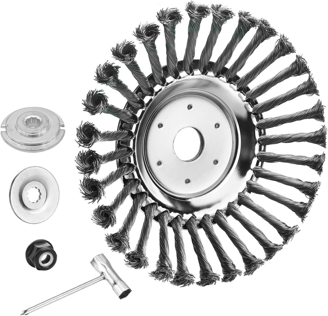 10 Inch Unbreakable Wired Trimmer Blade, Steel Wire Cutter Trimmer Head, Wire Rotary Brush Weed Trimmer Head, Weed Eater Head with Adapter Kit for Moss Grass Rust Removal, Gardening Lawnmower