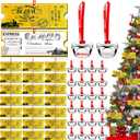 24 Pcs Christmas Polar Express Golden Tickets and Believe Bells Ornaments Bulk, North Pole Train Tickets Polar Express Bell Christmas Decorations Believe Hanging Holiday Party Gifts Favors