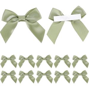AIMUDI Sage Green Satin Premade Bows, 2" with Double-Sided Tape, 50 Count, Multi-purpose Occasions, Wedding, Baby Shower, Birthday Party