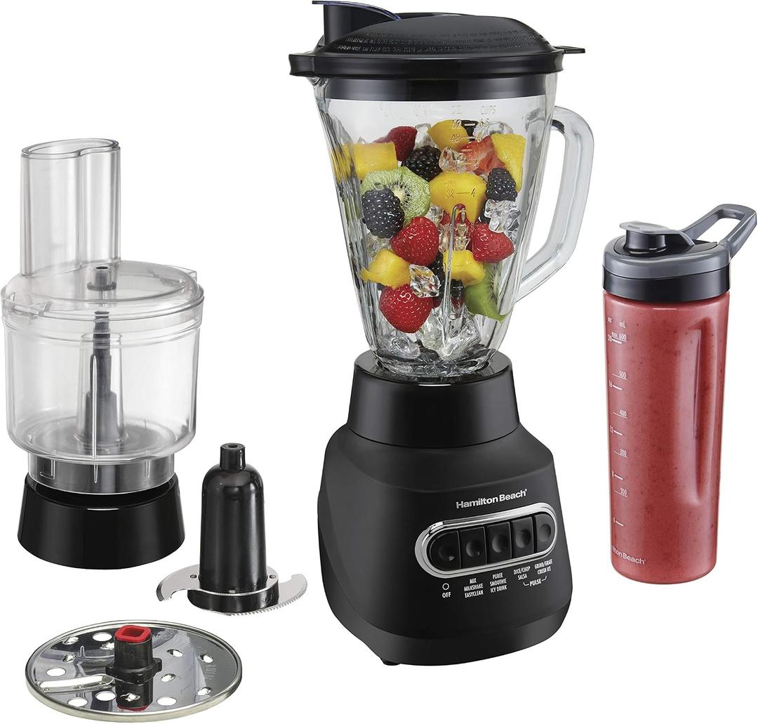 Hamilton Beach MultiBlend® Kitchen System, 3-in-1 Blender with Food Processor Attachment, 52 oz. Blending Jar, and 20 oz. Travel Jar, R58176 