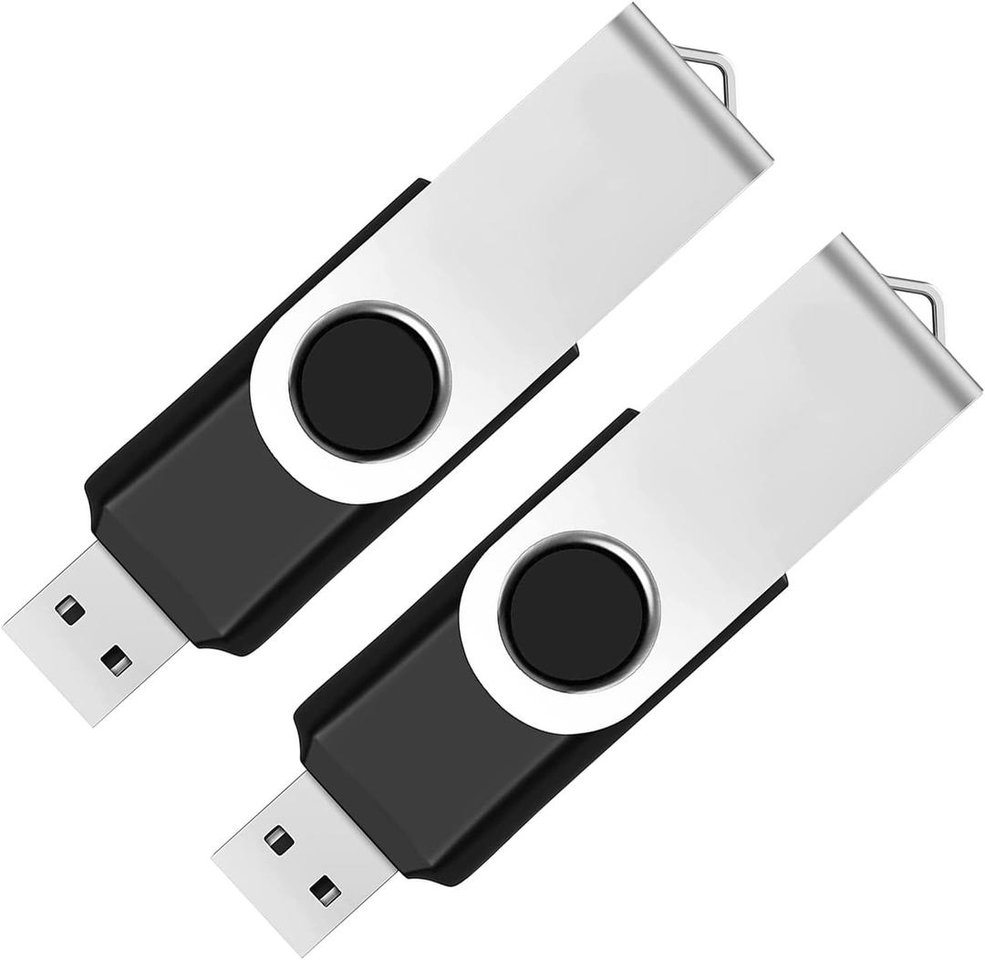 2 Pack 64GB USB Flash Drive USB 2.0 Thumb Drives Jump Drive Fold Storage Memory Stick Swivel Design  Black