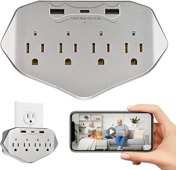 080P WiFi Security Camera Wall Outlet - Mini Indoor Nanny Cam with Local SD Card Storage（SD Card not Included）, 120° Wide Angle, No Battery Needed Plug-in Camera for Baby/Pet/Home Security