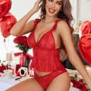 Avidlove Lace Lingerie Set Women's Sexy Bra And Panty Sets Cami Top With Cheeky Underwear 2 Pcs Pjs Sets S-XXL (Red, L)