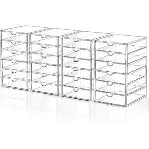 Makeup Drawer Storage Organizer with 24 Drawers, 4 Set Acrylic Office Desk Organization and Storage, Dustproof Drawer Organizer for Makeup, Office, Countertop, Jewelry, Pen, Desktop, Bathroom, Bedroom
