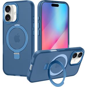 tharlet Magnetic Ring for iPhone 16 Plus Case, [Military Grade Drop Tested][Compatible with MagSafe][Built in Kickstand] Translucent Slim Back Soft Edge Anti-Fingerprint, Blue