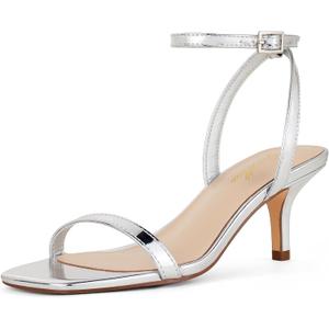 GENSHUO Women's Kitten Low Heels Square Open Toe Ankle Strap Sandals Sexy Strappy 2 Inch High Heels for Women Comfort Dress Party Wedding Shoes (9)