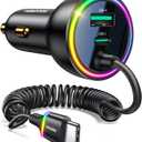 Rocoren 70W Car Charger for iPhone 16/15 Pro Max, USB C Car Charger Fast Charging with 5.2Ft Type C Coiled Cable, Super Fast USBC Phone Cigarette Lighter Adapter for iPhone 16e, iPad, Samsung,Android