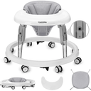 Uuoeebb Baby Walker with Wheels, One-Touch Folding Anti-Roll 8-Wheel Baby Walkers, 7-Speed Height Adjustment with Large Dinner Plate and Brake 6-18 Months Baby Walker, White