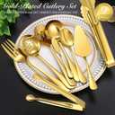 Mwellewm 17Pcs Serving Utensils, Gold Stainless Steel Serving Spoons, Slotted Spoon, Fork, Tongs, Cake Pie Server, Soup Spoon, Metal Buffet Banquet Cutlery Set for Parties Entertaining Catering