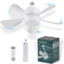 18" Socket Fan Light with Remote, Dimmable LED Ceiling Fans with Lights, Screw in Socekt Fans and 1 Socket Extender, 3 Colors 3000K-6500K, Replacement Light Bulb Fan for Kitchen Garage Bedroom