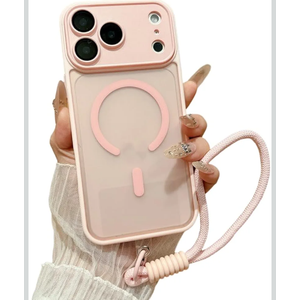 Caseative Frosted Camera Lens Protection Lanyard Pendant Magnetic Case for iPhone, Compatible with MagSafe Wireless Charging (Pink,iPhone 17 Pro Max)