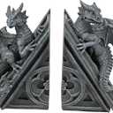 Design Toscano Castle Dragon Gothic Decor Decorative Bookend Statues, 8 Inch, Set of Two, Polyresin, Grey Stone