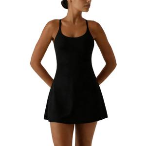 Womens Tennis Dress,Athletic Dress with Built-in Bra & Shorts Pockets Golf Workout Dresses for Women, Black, X