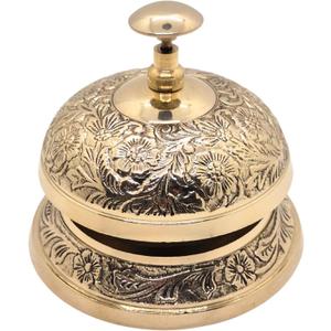 Desk Bell Brass Vintage Floral Embossed Solid Brass Call Bell for Office Hotel and Counter Dcor Antique Reception Bell with Traditional Artwork Loud Ring Service and Decorative Ornate Design