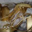CELLENZ Women Chunky Platform Heels: 3.9 Inch Strappy High Heel Sandals Size 9.5 (Gold)
