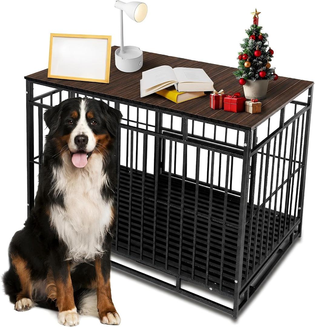 10 x Dog Crate Topper with Magnets for 48 Inch Crate - Aluminum Foldable Dog Kennel Topper Decorative Storage Pet Crate Table Rustic Brown (Only Topper)