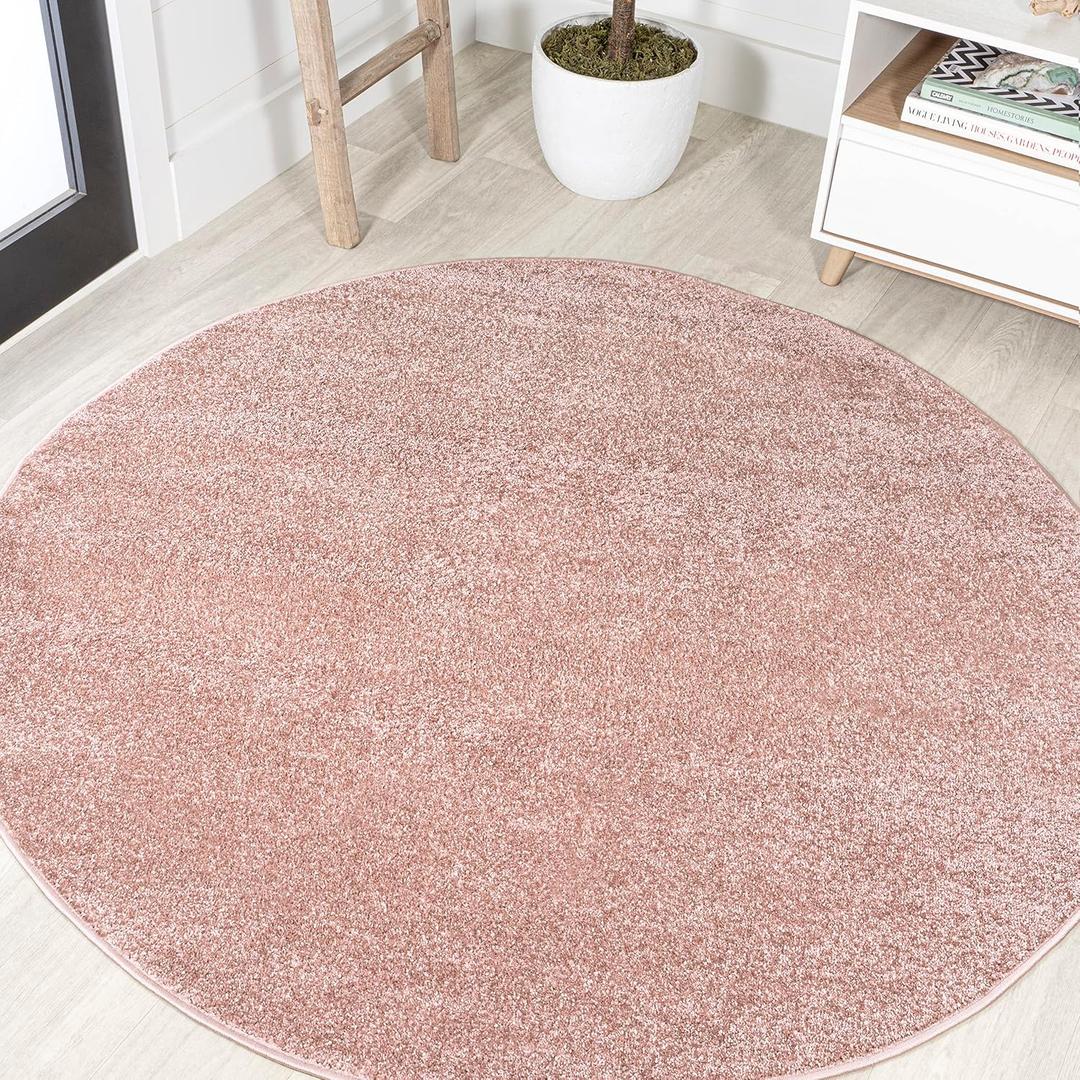 JONATHAN Y Haze Solid Low-Pile Pink 4' Round Indoor Area Rug, Coastal,Bohemian,Minimalist,Classic, Easy-Cleaning for Living Room,Bedroom,Kitchen,Pet Friendly,Non-Shedding (SEU100P-4R)
