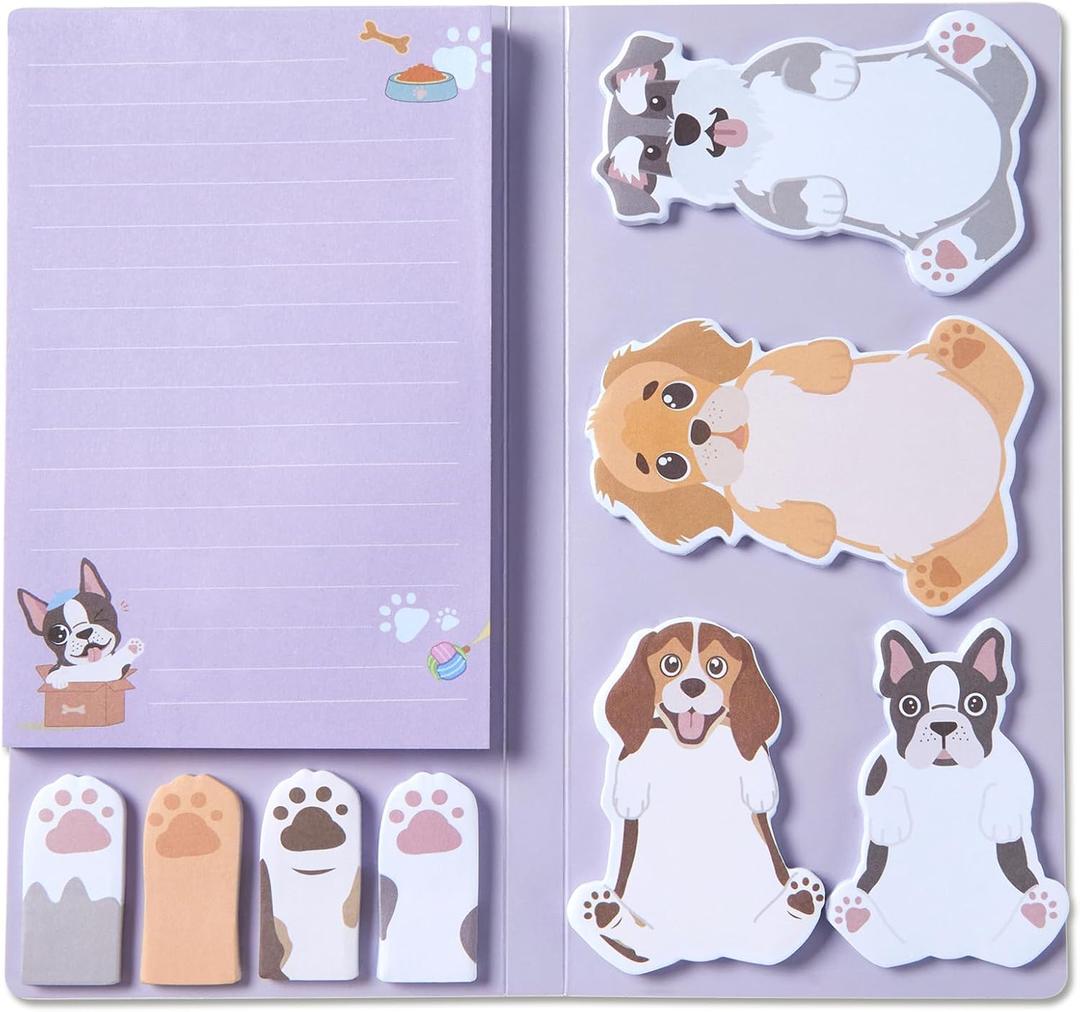 Hommie Cute Sticky Notes, Dog Sticky Notes Set Planner Dividers Self-Stick Notes Pads Animal Divider Tabs Bundle Writing Memo for Dog Lovers Home Office School Supplies (Dog(Purple Background))