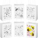 Zhanmai 24 Pcs Color Your Own Valentine Bags Paper Coloring Love Bug Bags Valentine's Day Craft Insect Themed Gift Organizer with Handles DIY Painting Spring Fun Home Activities