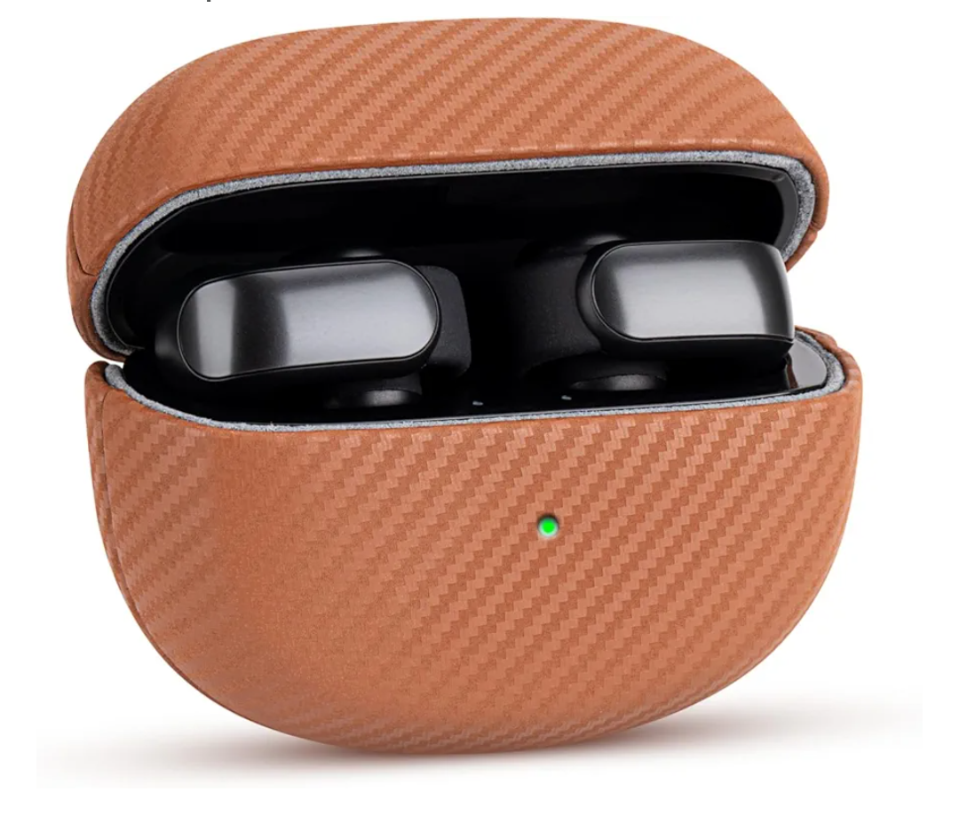 Leather Case - for Bose Ultra Open Earbuds Case Cover - Selected Skin-Friendly Leather, with Carbon Fibre Texture, Handmade Drop Protective Hard Cover for Bose Open Ear Earbuds - Brown