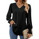 Funlingo 2026 Long Sleeve Shirts for Women Dressy Causal Clothes V Neck Chiffon Tunic Top Loose Trendy Work Business Blouses Black S