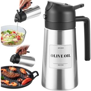 PARACITY Oil Dispenser Bottle with Stainless Steel Shell & Ceramic Sprayed Interior, 2 in 1 Olive Oil Sprayer and Dispenser, Oil Spray Bottle for Cooking, Kitchen, BBQ, Air Fryer, Salad, Baking(Black)