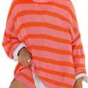 Panadila Womens Striped Sweater Set Oversized Lounge Sets Matching Pajamas Long Sleeve Sweater Top and Shorts (M)