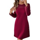 Happy Sailed Long Sleeve Dresses for Women Eyelet Lace Side Button A Line Mini Shift Dress Date Night Outfit Fashion 2026 Burgundy XX-Large