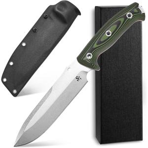 Sitivien ST11 Fixed Blade Knife DC53 Stonewashed Steel Blade Double Color G10 Handle Full Tang Knife for Outdoor Camping Hiking Hunting Fishing(Silver)