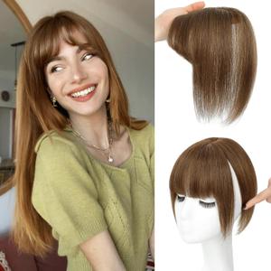 NAYOO Hair Toppers for Women Real Human Hair, 360 Cover Clips in Full Fringe Fake Bangs Hair Pieces for Women Girls Daily Wear(Light Brown) (3D Wispy Bangs)