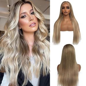 Belaved 22 Inch Ombre Blonde Lace Front Wig Human Hair 13"x6" Straight Highlight Lace Front Wig Human Hair #8T18/60 Ash Brown to Blonde HD Lace Closure Wigs for Women 180% Density Pre Plucked Hairline