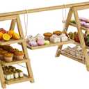 3 Tier Wooden Cupcake Stand - Wood Cake Dessert Table Display Set with Swing, Rustic Party Food Cookie Snack Display with Serving Tiered Tray Ladder Stands for Birthday Wedding Baby Shower