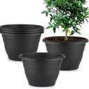 Plant Pots Set of 5, 10" Outside Diameter Flower Pots, 8.5" Inner Diameter Planters with Drainage Hole, Durable Perfect for Indoor & Outdoor Plant Planting, Decor, Black