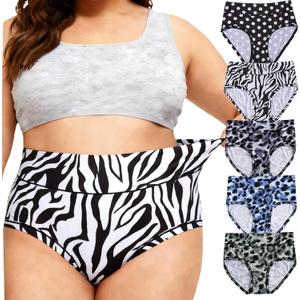 Womens Underwear Plus Size XL-5XL Ladies Panties Floral Mid High Waist Briefs Undies for Woman 5-Pack Panty (XXXL)