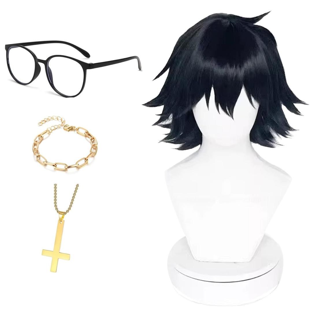 Shizuku Wig Short Black Wig with Bangs Women Heat Resistant Hair Anime Cosplay Party Shizuku Murasaki Character Wigs +Glasses+Necklace+Blacelet