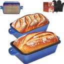 9x5 Enameled Cast Iron Loaf Pan with Lid - 2 in 1 Sourdough Bread Pan for Homemade Baking (Blue)