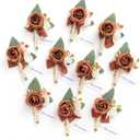Ling's Moment Boutonniere for Men, 10pcs Groomsmen Guest Boutonniere, Artificial Flowers for Wedding Dcor/Prom/Homecoming,etc.Fall Terracotta Orange (Or-fall Terracotta & Orange)