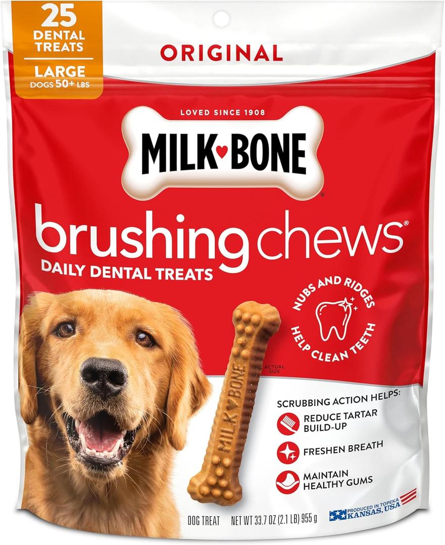 Milk-Bone Brushing Chews Original Chicken Flavor Daily Dental Dog Treats, Large, 33.7 Oz. Bag (EXP 08/13/27)